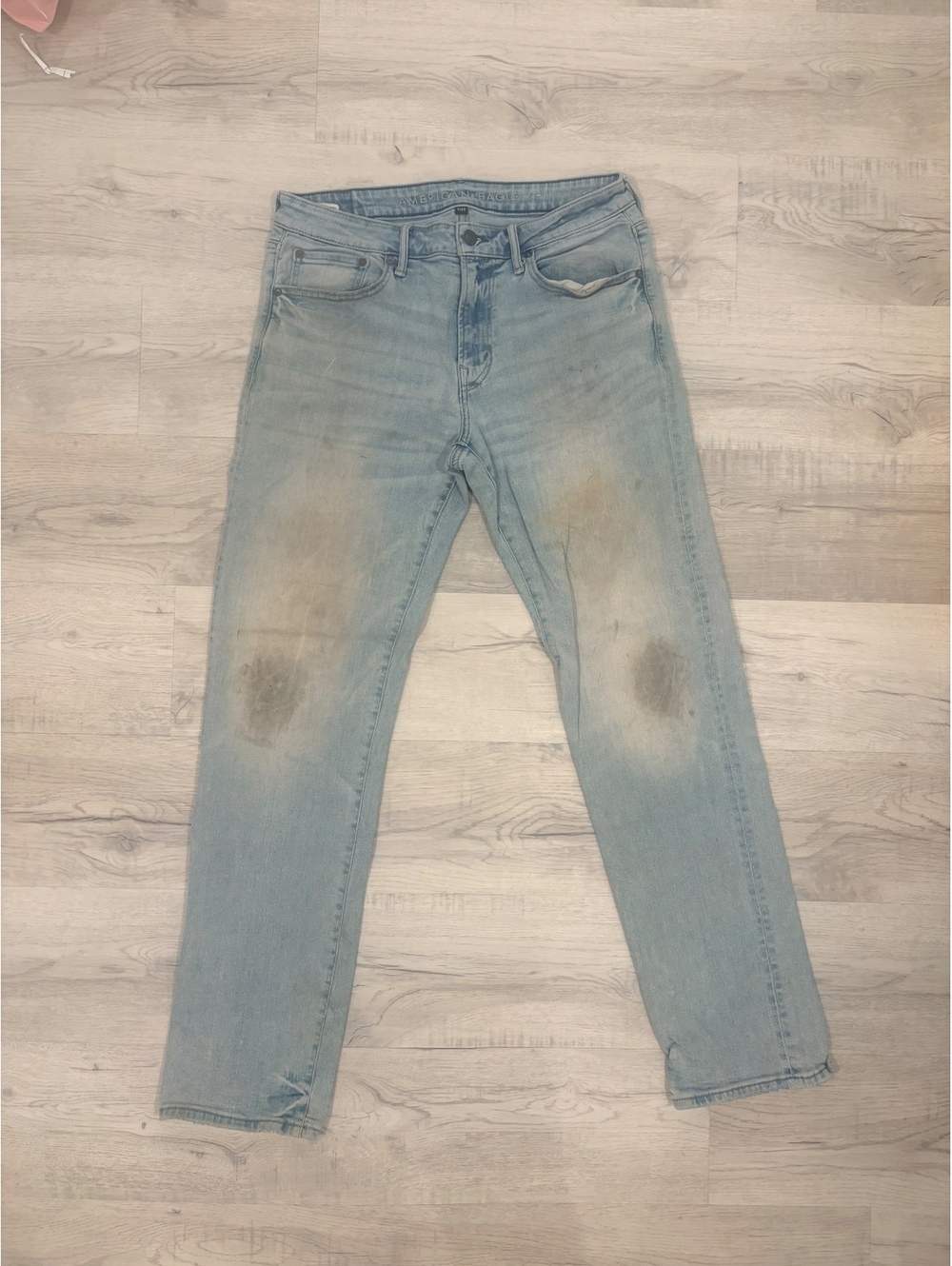 American Eagle Light Wash Flex Fit Distressed Jeans with Button Fly